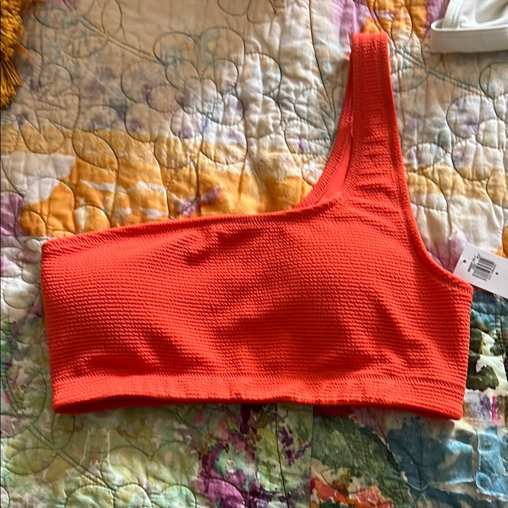 One-Shoulder Textured Orange Crop Top